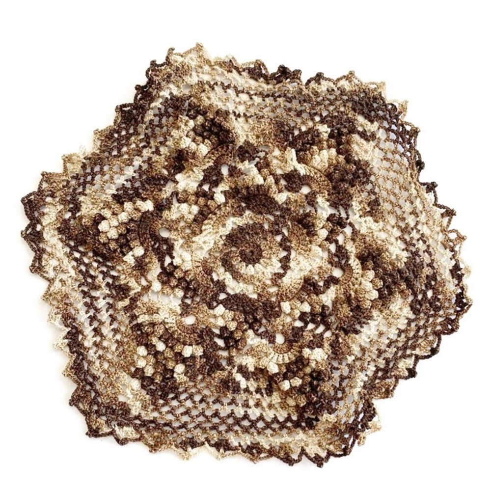 Vintage Brown Tan White Doily Textured Cottagecore‎ Beige Boho Bohemian Hexagon
